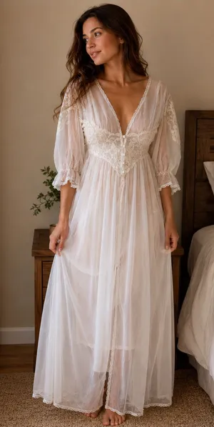 Val Mode Vintage White Lace Trim Bridal Nightgown thumbnail 1