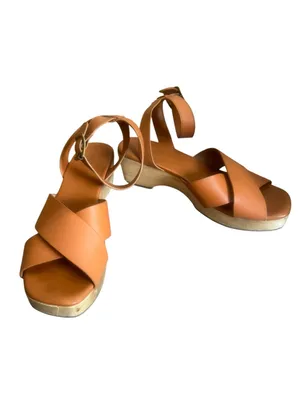Everlane The Clog Sandals Brown Leather Crisscross Wood Platform 8.5 thumbnail 2