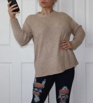 Zara | Beige Soft Crew Neck Knit Sweater thumbnail 1