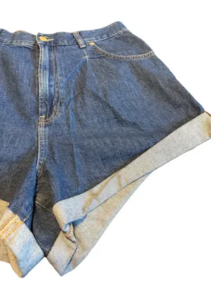 We The Free Danni High Rise Shorts Denim Dark Wash Oversized Cuff Size Large thumbnail 5