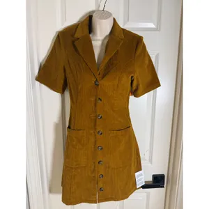 ASOS DESIGN Corduroy Mini Shirt Dress Tobacco‎ Button Front Short Sleeve 4 thumbnail 4