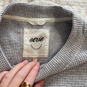 aerie Navy blue and white Waffle Crewneck Sweater thumbnail 2