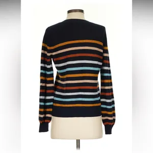Loft Womens Size Large Crewneck Sweater Navy Blue Multicolor Stripes 100% Cotton thumbnail 3