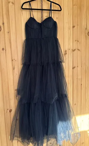 NWT Lulus Unforgettable Poise Navy Blue Tulle Bustier Tiered Maxi Dress Gala XL thumbnail 1
