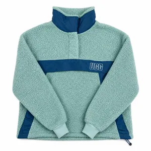 UGG Sherpa Fleece Pullover Women's M Teal Blue Logo Quarter Snap Cozy Sweater thumbnail 4
