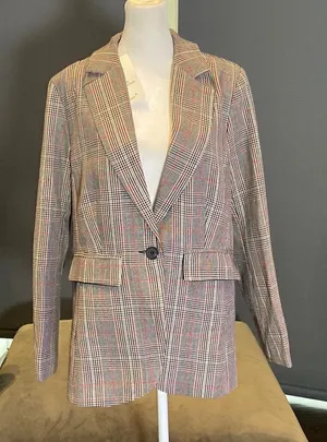 Women’s Oversized Casual Notched Lapel Jacket One Button Plaid Size M NWT thumbnail 1