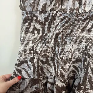 ZARA | Blue Brown Animal Print Halter Neck Smocked Chiffon Mini Dress Medium thumbnail 4