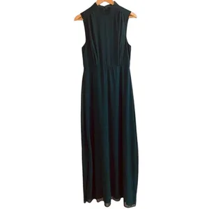 NWT Lulus Chiffon Sleeveless Highneck Key Hole Back Side Slit Maxi Dress M Green thumbnail 2
