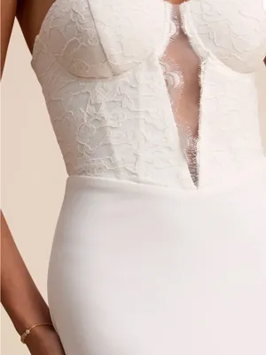Lulu's Strapless White Lace Bustier Gown with Thigh Slit thumbnail 5