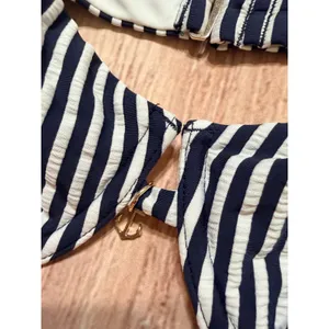 Abercrombie & Fitch Navy White Striped Underwire Bikini Top Anchor Charm Large thumbnail 6