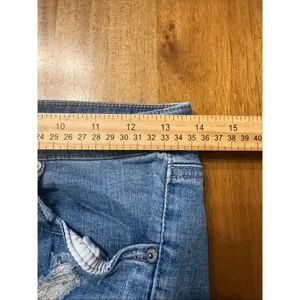 Aeropostale High Waisted Midi Blue Denim Jean Shorts Cuffed Size 6 Distressed thumbnail 4