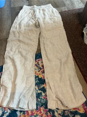 Athleta Beige Linen Wide-Leg Drawstring Pants thumbnail 1