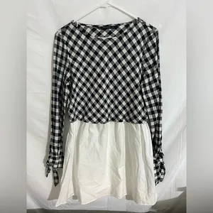 Zara Gingham Poplin Tunic‎ with Side Slit Black White Size Large thumbnail 2