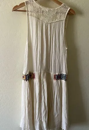 Free People embroidered waist crochet neckline gauze dress thumbnail 4