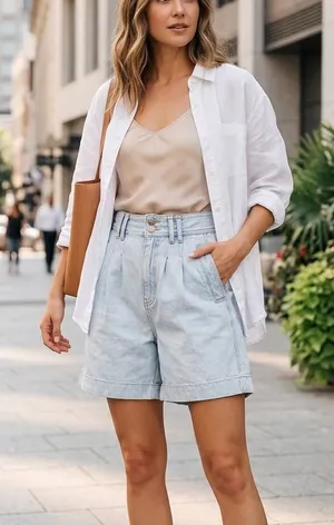 Vintage Liz Wear Liz Claiborne Light Wash Pleated Denim Shorts Size 12 thumbnail 1