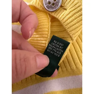 Lauren Ralph Lauren Sweater Women Large Yellow Striped Button Nautical Old Money thumbnail 5