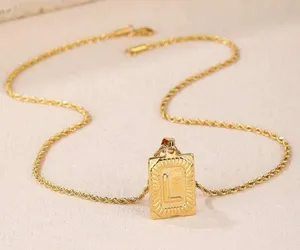 Letter V - Vintage Letter Detail Square Pendant Necklace thumbnail 1