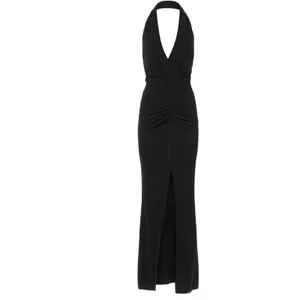 IRO Black Halter Gown XS Cocktail Ruched Maxi Dress Plunging Bodycon $365 FLAW thumbnail 9