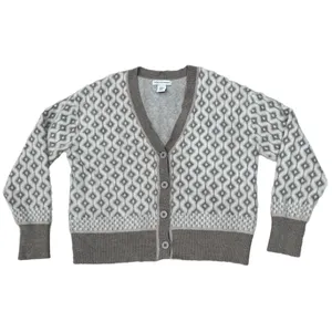 CUPCAKES AND CASHMERE Women’s Knit Buttoned Cardigan Sweater Geometric Tan Sz XS thumbnail 3