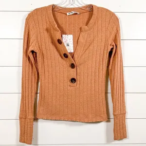 Free People NEW We the Free Oliver Boucle Ribbed Long sleeve Henley in Clay, XS, MSRP $58 thumbnail 4