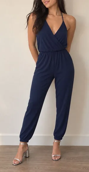 Lulus Learning to Fly Navy Halter Jumpsuit Large Coastal Casual thumbnail 1