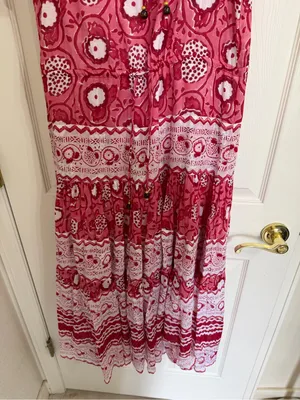 Oliphant Tuckernuck Jaipur Pink Rose Ruffle Bohemian Boho Maxi Dress Flowy thumbnail 4
