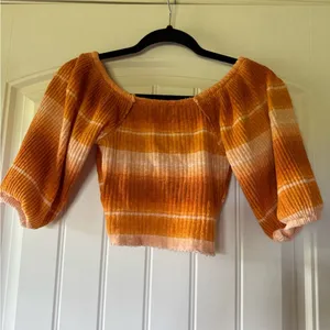 Urban‎ Outfitters Orange Ombre Striped Twist Front Crop Top Puff Sleeve Small thumbnail 5