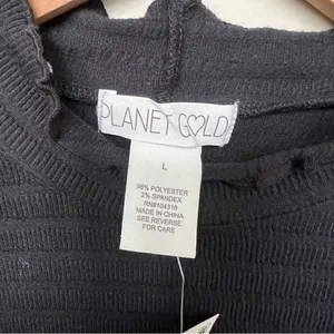 Planet Gold Macy’s NWT Black Mock Neck Lettuce Trim Ribbed Short Sleeve Top thumbnail 6