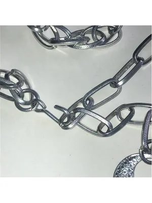 Silver Tone Link Chain Belt with Textured Disc Pendant thumbnail 3