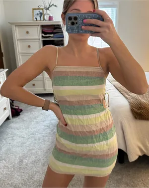 Aerie Green striped mini dress thumbnail 2