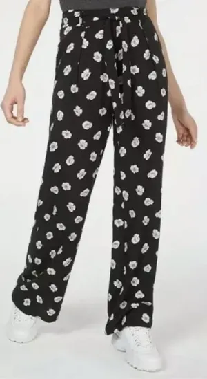 BeBop Juniors Hawaiian Floral Self Tie Sash Belt Wide Leg Pants L thumbnail 1