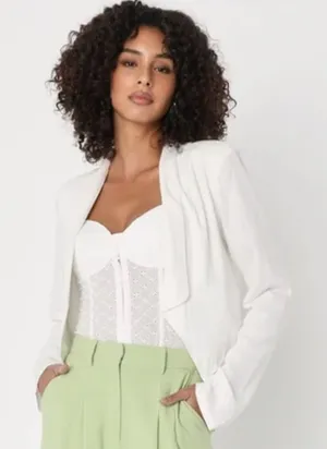 Lulus Miss Punctuality Ivory Cropped Lightweight Linen Blazer Small thumbnail 1