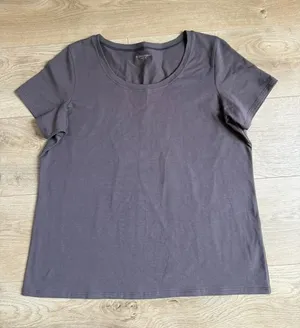 EUC Eileen Fisher organic cotton lycra brown short sleeve t-shirt stretch size L thumbnail 1