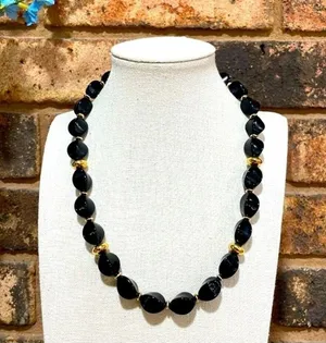 Napier Black and Gold Beaded Collar Necklace thumbnail 1