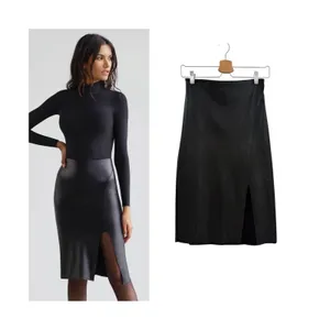 Commando Faux Leather Side‎ Slit Midi Skirt Black Pull On Size Medium thumbnail 2