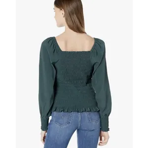 MADEWELL Womens large Lucie Bubble Sleeve Smocked Top Dark Green bohemian y2k thumbnail 2