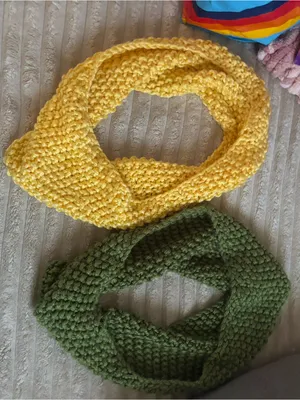 Hand-Knit Yellow and Olive Green Scarves thumbnail 2