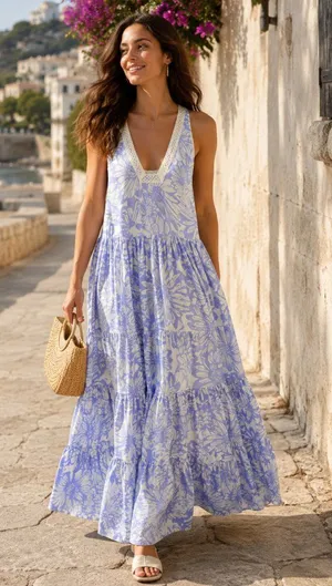 Free People Tiers For You Blue Floral Crochet Boho Maxi Slip Dress NWT thumbnail 1