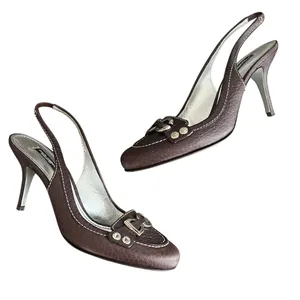 Dolce & Gabbana Women’s Vintage Y2K Brown Round Toe Silver Logo Pump Heels 38 thumbnail 11