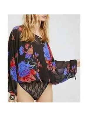 Intimately Free People EUC Women's Lace Bodysuit with Floral Overlay Top Size XS thumbnail 2