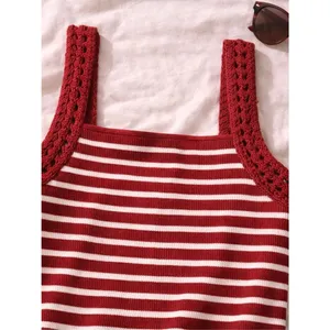 Aerie Red Ivory Striped Crochet Strap Knit Tank Top Size Large NWT Coastal Y2K thumbnail 2