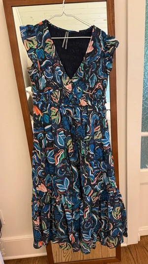 Anthropologie Navy Floral V-Neck Maxi Dress thumbnail 1