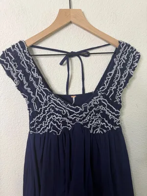 Free People Feel the Frill Women's Navy &‎ White Midi Dress Womens Size XS thumbnail 5