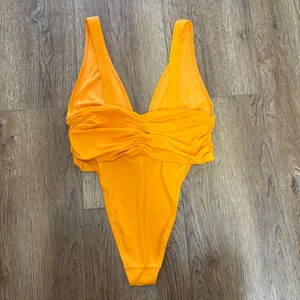 Aerie Shine Plunge Ruched One Piece Cheekiest Womens Large Orange Swimsuit beach thumbnail 5