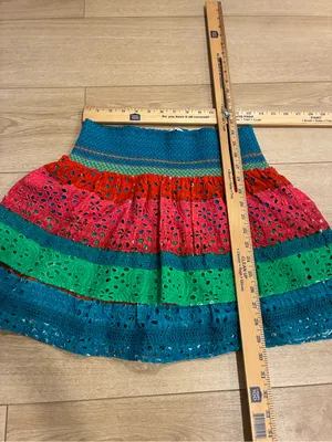 Alice + Olivia Women’s Bethie Smocked stirred Mini Skirt Blue Green Pink Size 10 thumbnail 3