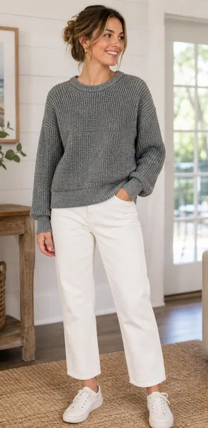 LOFT & BROWNSTONE Sweater Women's L Chunky Gray Crew Neck Pullover Knit‎ Wool thumbnail 1