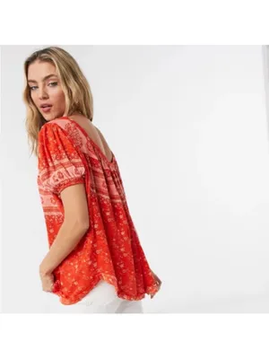 Free People paisley print red top thumbnail 2