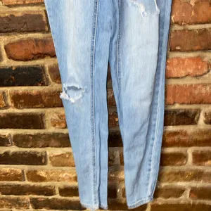 Blue Spice Distressed Denim Jean Slim Fit Overalls Junior's Size 1 thumbnail 4
