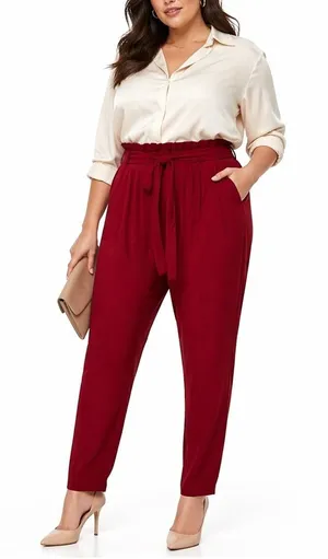 Lane Bryant Paperbag Waist Tapered Leg Pants Solid Red Career Chic Size 16 thumbnail 1