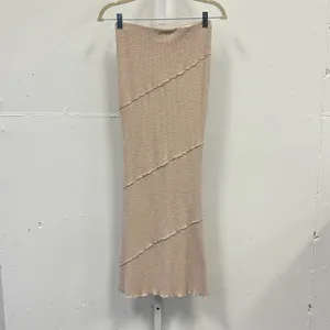 Princess Polly Beige Ribbed Lettuce Edge Exposed Seam Maxi Skirt US 4 thumbnail 3
